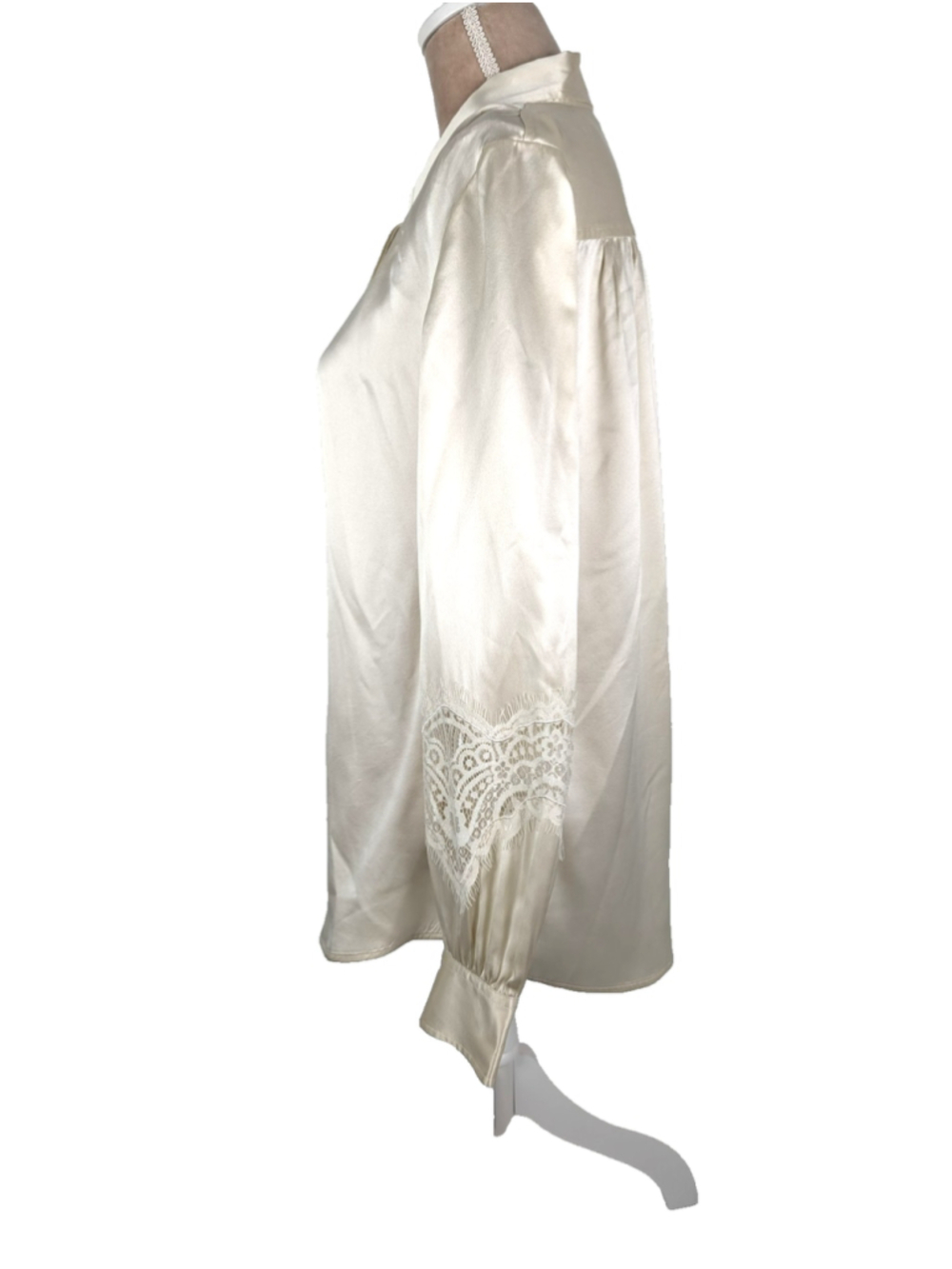 LilySilk Armeria Mulberry Silk Shirt Blouse Sz L Ivory Lace Luxury Elegant - Picture 3 of 12
